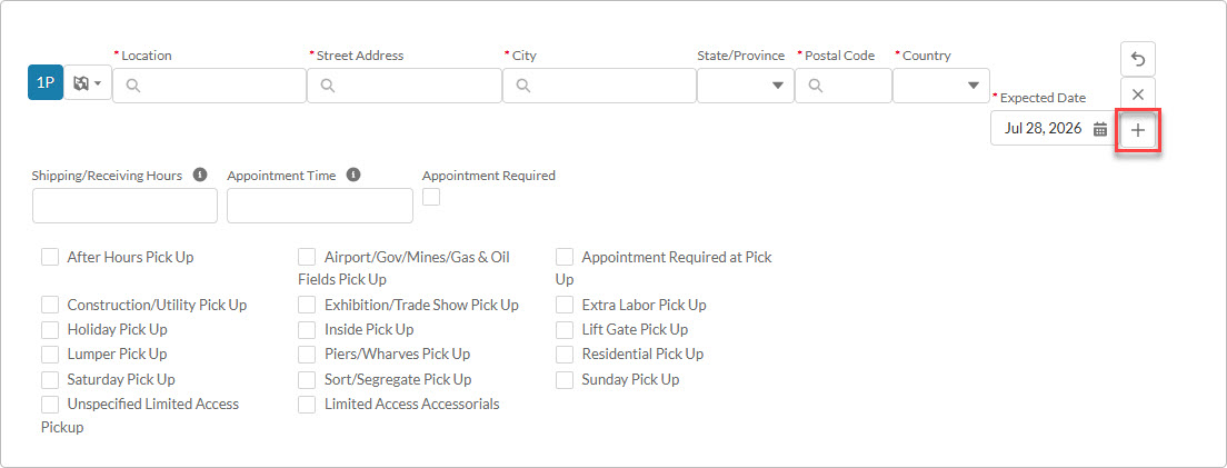 The Quote Wizard LWC highlighting the button allowing users to create new Stop location Accounts.